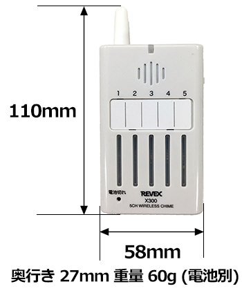 携帯型受信チャイムX300　外形寸法図
